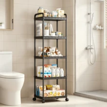 Carrito de almacenamiento de 3/4/5 niveles para espacios estrechos con ruedas, estantería móvil para espacios estrechos, estantería de almacenamiento de múltiples capas, adecuado para cocina, baño, sala de estar - Multicolor - Ver 6