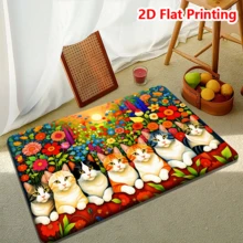 1/2/3 piezas Juego de alfombrillas de cocina con diseño de gato de dibujos animados, suaves y antideslizantes, fáciles de limpiar, de franela para baño, dormitorio, entrada y lavandería, de poliéster lavables a máquina, con respaldo antideslizante, forma rectangular, decoración estilo granja, alfombrilla para lavandería - Rojo - Ver 6