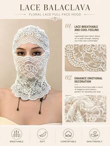 1pc Vintage Floral Lace Balaclava Hat, Sheer Scalloped Edge Full Face Cover Head Wrap For Women Party Cosplay,Halloween - A - View 10