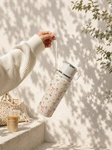 1 Stück 600ml isolierter Becher mit Blumen-Schleife, vakuumisolierter Becher mit Griff und Trageband, Edelstahl-Innenfutter, Kalt- & Heißgetränke Reisebecher, tragbarer Wasserbecher für Frauen, perfektes Urlaubsgeschenk - Weiss - Übersicht 8