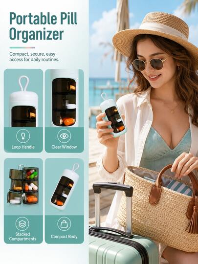 Morning And Evening Pill Box, Twice Daily, Individual Containers, Portable Daily Medication Dispenser, Suitable For Vitamins, Fish Oil