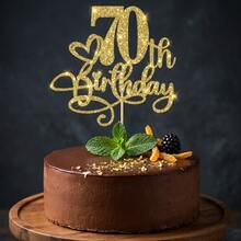 1pc Gold Glitter Birthday Cake Topper For Milestone Anniversary Party Decorations, Sparkly Cake Picks For 20th 21th 30th 40th 50th 60th 70th 80th Birthday Celebration - Classic Heart Birthday - View 4