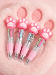 5/10pcs Mini Cartoon 4-Color Ballpoint Pens, Astronaut, Cat Paw, Food, Cactus Cute Designs, 4 Colors In One Pen, Perfect For Elementary Students' Bullet Journaling, Marking, Correcting Mistakes, Portable Click Design, Back To School Gift, Kindergarten Reward Gift - Multicolor - View 10