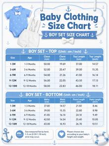 H HIBOBI 2pcs/Set Toddler Boys Navy Style Gentleman Casual Short Sleeve T-Shirt And Bib Shorts Set, Spring/Summer - Baby Blue - View 3