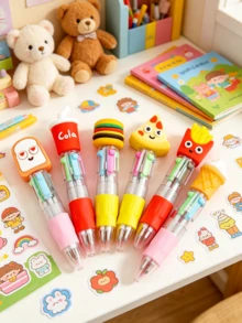 5/10pcs Mini Cartoon 4-Color Ballpoint Pens, Astronaut, Cat Paw, Food, Cactus Cute Designs, 4 Colors In One Pen, Perfect For Elementary Students' Bullet Journaling, Marking, Correcting Mistakes, Portable Click Design, Back To School Gift, Kindergarten Reward Gift - Multicolor - View 6