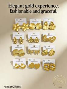 4/12/24 pezzi - (Stile casuale) Orecchini in acciaio inossidabile, orecchini con design a cuore/foglia/ala in oro, vari stili, design elegante, set di orecchini in acciaio inossidabile, regalo perfetto di orecchini per le donne, orecchini da donna, orecchini in oro, orecchini in oro per gli ospiti del matrimonio - Taglia unica - Visualizzare 10
