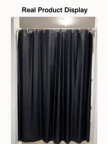 1pc Solid Black Waterproof Shower Curtain (PEVA Plastic Material), Plastic Bathroom Divider, Multiple Sizes Available, Bathroom Accessory, Waterproof And Moisture-Proof, Machine Washable, Suitable For Bathroom/Balcony Divider, Shower Curtain, Solid Color Curtain - Black - View 3