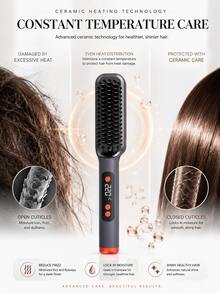 Hair Straightener Brush, Heated Comb For Straightening Hair And Smoothing Frizz, Straightening-Brush Function For Everyday Use, 4 Heat Settings From 320 To 428°F For Adjustable Styling, 30-Second Heat-Up To The Lowest Setting, Gray Color - Dark Grey - View 5