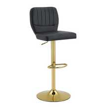 360° Swivel Bar Stool, Height Adjustable From 62 To 83 Cm, With Backrest And Footrest, Ergonomic And Uphol Stered In Black Faux Leather. Maximum Load: 136 Kg. Gold Finish. - Black - View 4