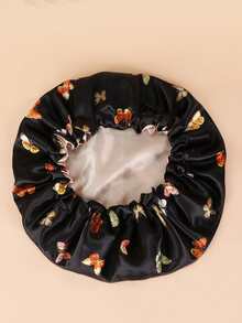 1 buah Topi Tidur Satin Elastis, Topi Tidur Pelindung Rambut Motif Kupu-kupu Elastis Tinggi, Topi Tidur Bertepi Lebar Motif Leopard Modis - Kupu-kupu Hitam + Emas - View 2