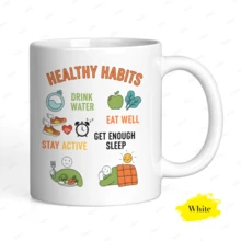 Ceramic Coffee Mug With A Healthy Habits Print To Promote Well-Being In Your Daily Routine. An Affordable Birthday Gift Mug With A Minimalist And Aesthetic Design. - 白色 - 查看 5
