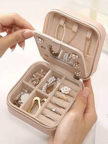 1pc Travel Jewelry Organizer Box, Women's Gift, Mini Jewelry Storage Box With Mirror For Necklaces And Earrings, Pink Travel Essential, Women's Day Gift, Suitable For Vacation, Beach, Bathroom, Bedroom, Large Capacity - Multicolor - View 8