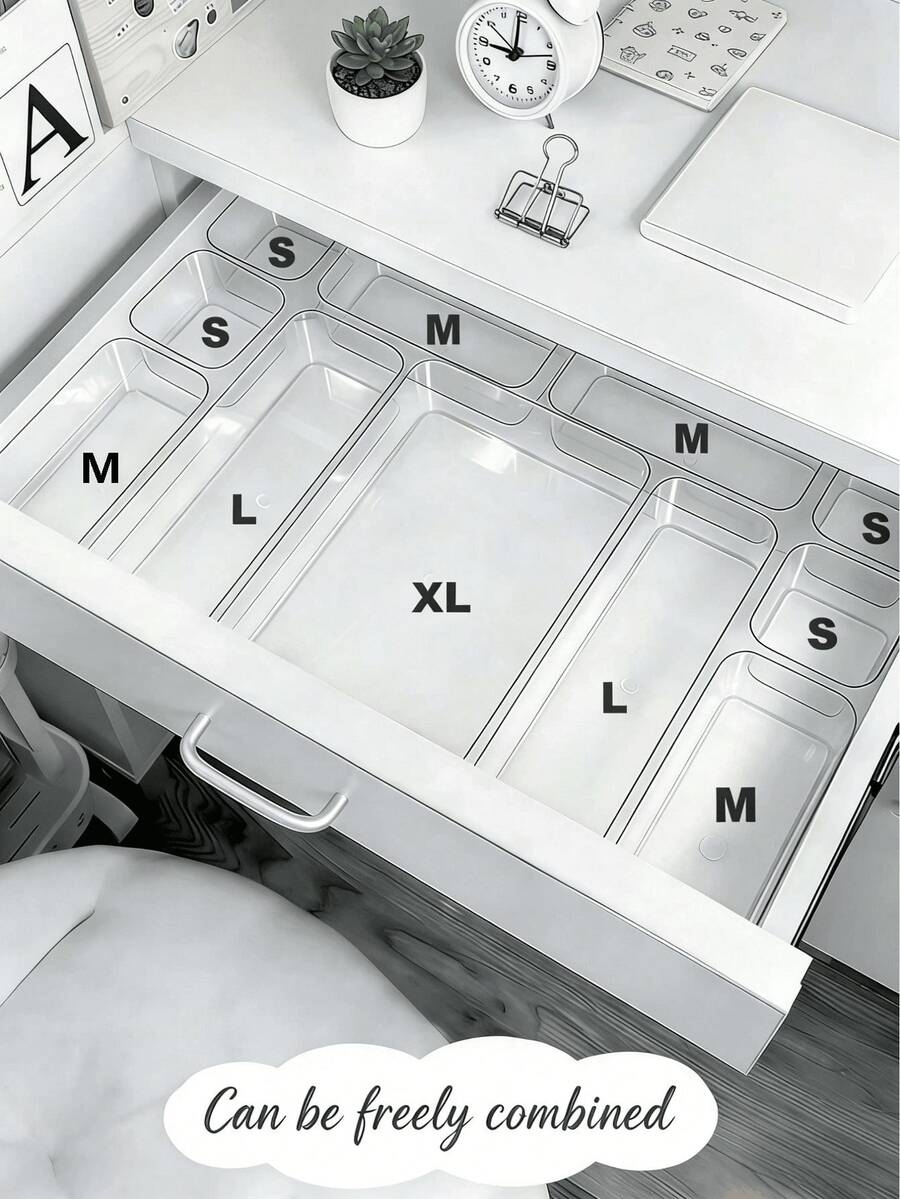 4/5/6/7/8/11pcs Desktop Cosmetic Storage Box, Combination Transparent Plastic Drawer Organizer Set, Transparent Vanity Storage Box, Exquisite Storage Box, Desktop Drawer Divider Organizer Box And Storage Bin, Suitable For Cosmetics, Jewelry, Small Tools In Kitchen, Bedroom, Bathroom, Office, Party Desktop Drawer Decor