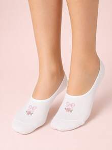 5 Pairs Random (Non-Embroidered) White Bow Cherry Preppy Boat Socks, Breathable & Comfortable, Suitable For All Seasons, Random Colors - Multicolor - View 6
