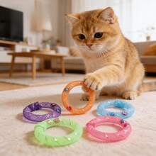 5pcs Soft Tube Donut Cat Self-Entertainment Toy With Bell Sound, Highly Interactive Durable Chew Toy For Kittens, Fun Sound-Making Indoor Toy, Suitable For All Cat Breeds Daily Entertainment, No Battery Required - Multicolor - View 1
