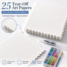 24 Color Pearl Watercolor Paint Set+Water Injectable Pen+25 Sheets Of 10 * 10cm Lace Tearable Thick Painting Paper - Advanced Flash, Rich Color Rendering, Hard Card Painting Paper, Mini Creative Painting Set - Starlight + Fountain Pen + 25mm Drawing Paper - View 4