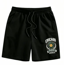 Men's Casual Street Sports Chicago Baseball Graphic T-Shirt And Green Cargo Shorts Set - T恤 - 查看 5