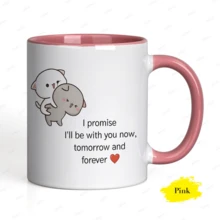Ceramic Mug With A Cute Design Of A Pair Of Cats Hugging, Meaningful Quote, Minimalist Aesthetic, Ideal As An Affordable Birthday Gift For Everyday Use. - 粉色 - 查看 5