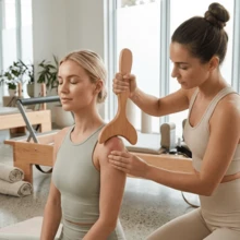 6PCS Wood Massage Tool Kit - Manual Massager Roller, Gua Sha Board & ScalpComb, Natural Wooden Tools For Back, Leg, Neck & Full Body Muscle Relief - Apricot - View 6