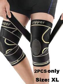 1pc Black Copper Knee Brace With Strap, Quick Buckle Closure, Nylon Blend Compression Sleeve, For Men, Modern Design, Comfortable & Durable, Suitable For Daily Activities, Breathable & Stable Support - Black - View 16