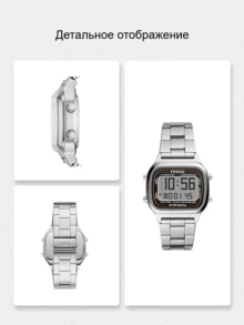 FOSSIL Men's Multifunction Quartz Watch. Men's Chronograph Stopwatch With Date Display And Alarm Function, Square Dial. Stainless Steel Band. LCD Display. - Silver - View 5
