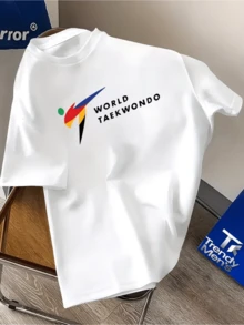 Figura abstracta multicolor simboliza energía y movimiento en el arte marcial  taekwondo camiseta de hombre moderna cómoda casual - Blanco - Ver 8