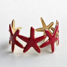 Women's Starfish Stainless Steel Gold Open Adjustable Size Bracelet, Colorful Enamel Starfish Design, Unique Ocean Theme, Lightweight Bold Personalized Wrist Accessory, Gift, Clothing Matching, Stackable - Starfish - View 13