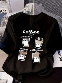 Gatos traviesos sumergidos en tazas de café espresso representan felicidad absoluta con esta linda camiseta de mujer para el diario - Negro - Ver 1
