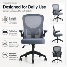 Swivel Ergonomic Office Chair, Breathable Mesh Backrest And Soft Seat Cushion, Height Adjustable, Available In Black/White/Grey, Suitable For Study/Office - Grey - View 2