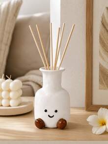 Ins Cute Cream Style 2 Sizes, Hand-Painted Wavy White Resin Vase With Smiling Face & Brown Feet, Dual-Use Reed Diffuser Container & Dried Flower Pot, Bedroom Desk Decor & Cute Birthday Gift - Face Aromatherapy Bottle - View 4
