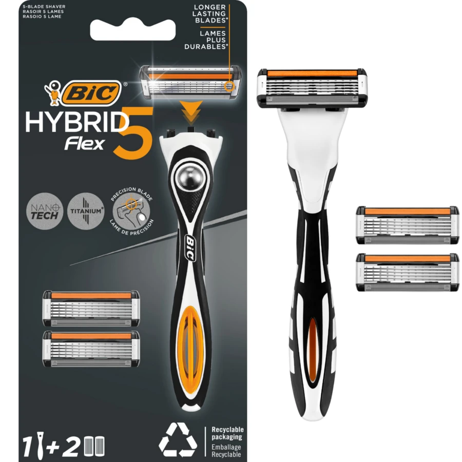 BIC Hybrid Flex 5 Mango de Afeitadora Sensible + 2 Cartuchos - Maquinilla de afeitar de seguridad + cuchillas - Ver 1