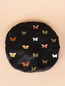 1 buah Topi Tidur Satin Elastis, Topi Tidur Pelindung Rambut Motif Kupu-kupu Elastis Tinggi, Topi Tidur Bertepi Lebar Motif Leopard Modis - Kupu-kupu Hitam + Emas - View 3