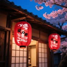 日式傳統防水吊掛布燈 櫻花造型 東亞風情 餐廳婚禮儀式宴會用 旗袍居家中國風 古風梅花紙燈 劇團文化節派對裝飾燈 - 櫻之都紅 - 查看 4