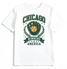 Men's Casual Street Sports Chicago Baseball Graphic T-Shirt And Green Cargo Shorts Set - T恤 - 查看 10