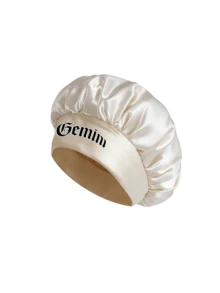 1pc 12 Constellations Beige Satin Hair Care Sleep Cap, Personalized Bonnet, Smooth & Comfortable, Multi-Scene Home Hair Care Luxury Cap - Beige - View 10
