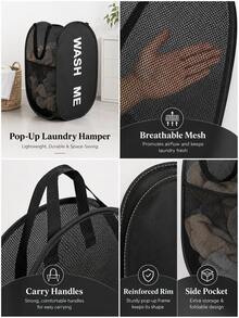 Multifunctional Foldable Laundry Basket, Pop-Up Mesh Dirty Clothes Basket With Durable Handles, Extra Large Capacity, Suitable For Dirty Clothes, Closet, Travel, Dorm - Multicolor - View 6