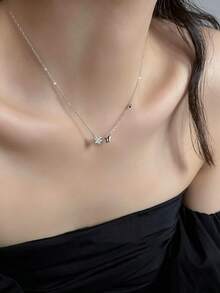 1 pieza Collar de mariposa de circonita cúbica de moda, chapado en oro de 18k, estilo minimalista elegante de lujo ligero, adecuado para el uso diario de las mujeres - Mariposa - Ver 7