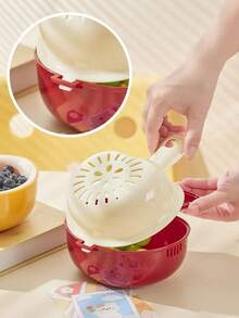 1pc Fruit Plate With Apple Colander Basket, Double-Layer Kitchen Fruit Washing Tool, Draining Basin, Dopamine Style New Handle Apple Colander Basket, Double-Layer Fruit Washing Tool, Exquisite Small Fruit Plate For Kitchen, Home And Living Room - Apple-shaped - View 8