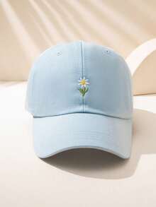 1/2件裝 中性 Y2K 風格刺繡花卉棒球帽，戶外日常通勤極簡 Y2K 棒球帽，青年時尚遮陽帽 - 淺藍色 - 查看 6