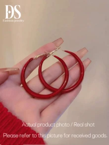 1pair Vintage Style Red Drip Glaze Circle Shaped Hoop Earrings For Women, With Unique Design And High Fashion Sense - Red - View 6