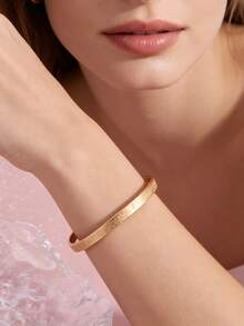 1pc Luxury Fashion Minimalist Women's Stainless Steel Open Bangle, Islamic Muslim Quranic Verse Cuff Wrist Accessory, Suitable For Women's Daily Wear And Holiday Gifts - Gold - View 2