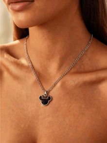 Miniso Disney Minnie Mouse Rhinestone Pendant Necklace 1Pc Gold Or Silver Tone Red Bow Lightweight For Women Daily Gift - XL0754 - View 4