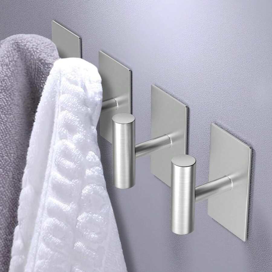 304 Stainless Steel Hooks Available In Black And Gray; Waterproof And Rust-Resistant, Featuring A Drill-Free, Self-Adhesive Design. These Practical Hooks Are Ideal For Bathrooms, Walk-In Closets, And Organizing Everyday Household Items. - Multicolor - View 1