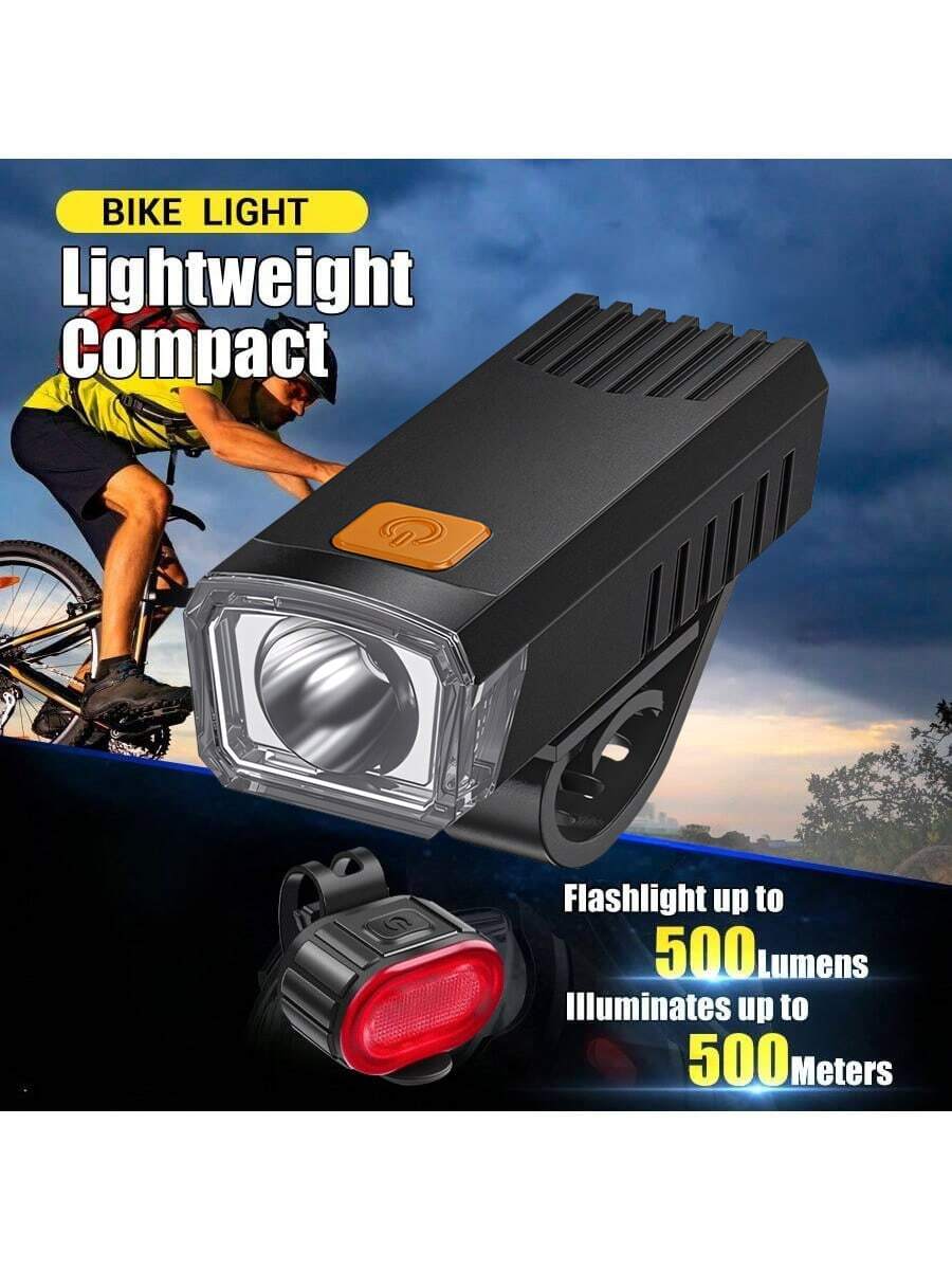 1pc Rechargeable LED Bicycle Light, High Brightness Bike Headlight, Multi-Function Night Riding Light, Portable Floodlight Flashlight, Easy Installation - Black - View 1