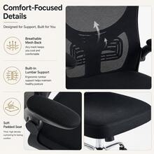 Swivel Ergonomic Office Chair, Breathable Mesh Backrest With Soft Seat Cushion, Height Adjustable, Available In Black/White/Grey, Suitable For Study/Office - Black - View 3