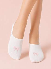 5 Pairs Random (Non-Embroidered) White Bow Cherry Preppy Boat Socks, Breathable & Comfortable, Suitable For All Seasons, Random Colors - Multicolor - View 4