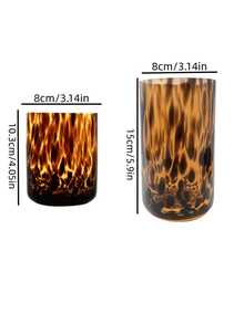 1pc Vintage Amber Leopard Print Glass Cup, Creative Handhold Cup For Specialty Drinks, Retro Wild Leopard Print Beverage Cup, Suitable For Home, Restaurant, Cafe, Dessert Shop, Gift, Party - Amber - View 3