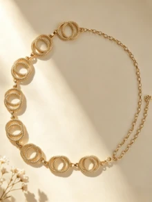 Bohemian Style Gold Overlapping Circle Design Middle East Exclusive Versatile Metal Waist Chain Outdoor Wedding Party Dress Accessory Premium Adjustable - Gold - View 4