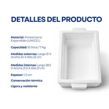 HU7- Hielera Unicel Sin Asa 28.5 cm x 21.5 cm x 21 cm Capacidad 10 Litros o 7 kilos - Ver 3