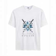 Camisetahombredemangacortacuelloredondoestampadoarteespadaescudocristalpalabraféestilovintageinspiracióndeguerraidealparasalidadeocioeventosculturalesregalosoriginalesestiloubanodiseñounicop - Blanco - Ver 3